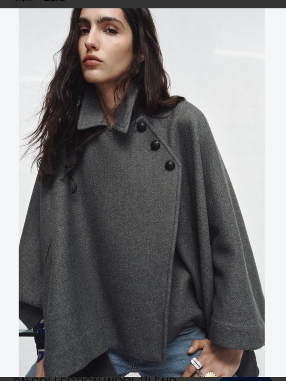 Zara Grey Button-Front Wool-Blend Cape